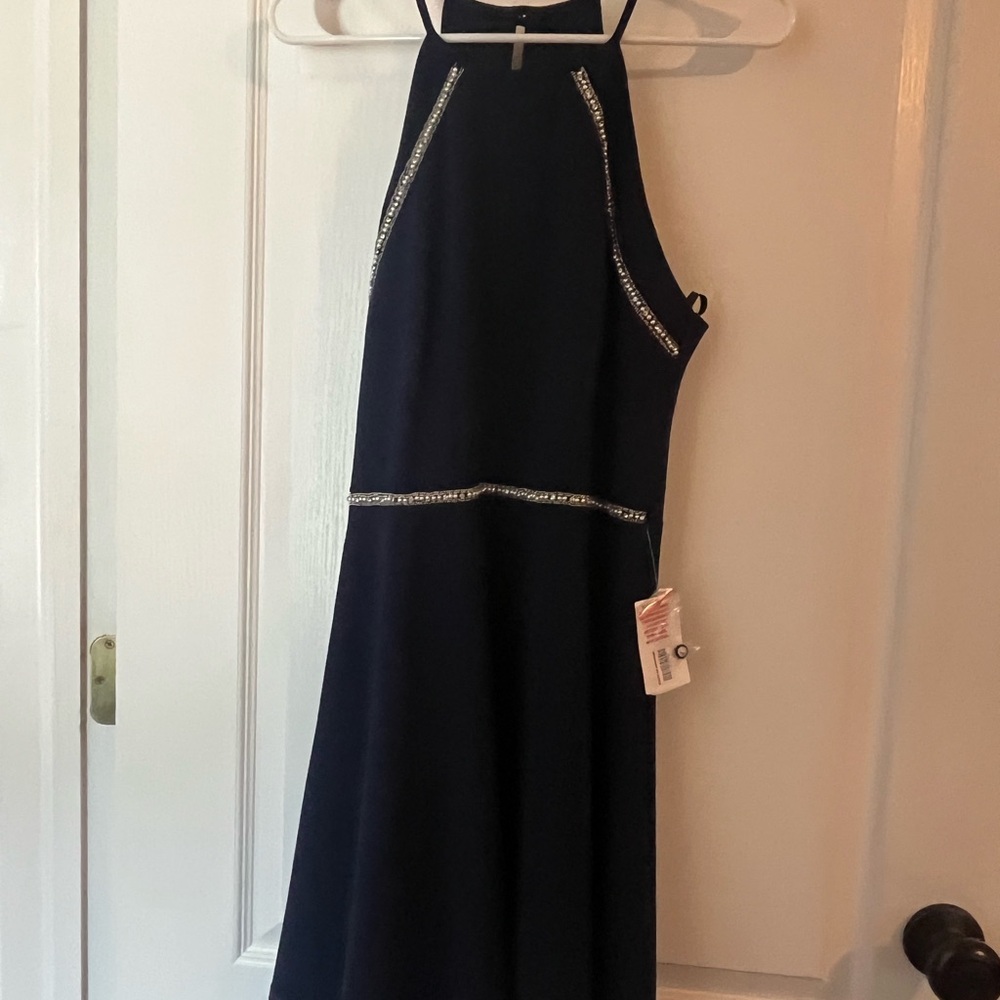 B Darlin Navy Dress with Silver Detailing